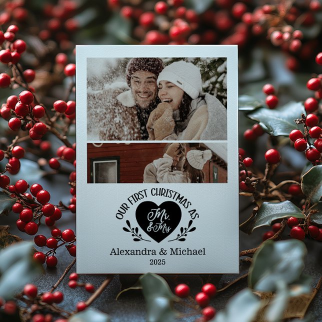 2 Photo Heart First Christmas as Mr & Mrs Holiday Card (Creator Uploaded)