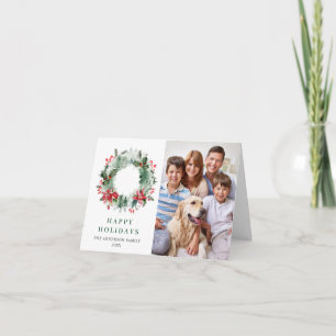 2 PHOTO Holly Berry Wreath Christmas Greeting Holiday Card