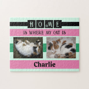 2 photo home is cat or dog add name black jigsaw puzzle