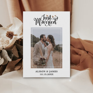 2 Photo Just Married Modern Script Heart Wedding Announcement