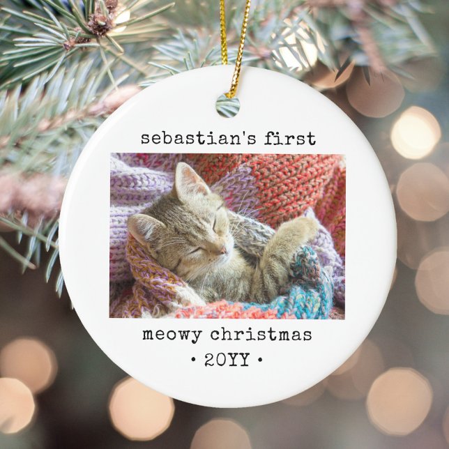 2 Photo Kitten's 1st Meowy Christmas Any Text Pet Ceramic Ornament (Creator Uploaded)