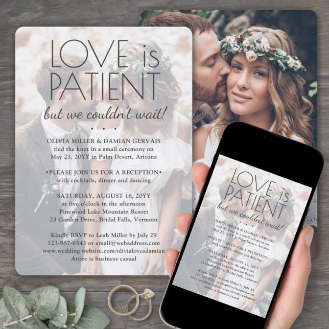 2 Photo Love is Patient Wedding Reception Only Invitation (Creator Uploaded)
