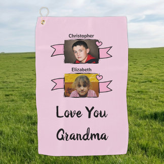 2 photo love you grandma pink golf towel