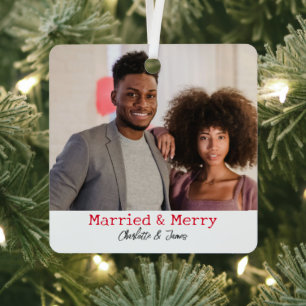 2 Photo Married And Merry First Christmas Married Metal Tree Decoration