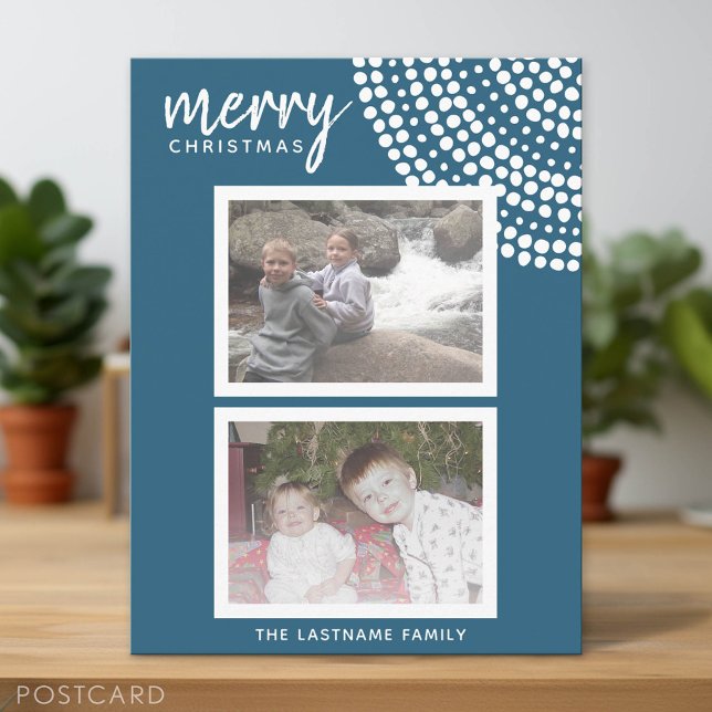2 Photo - Merry Christmas Dots - Soft Blue Holiday Postcard (Holiday Photo Postcard)