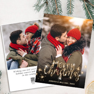 2 PHOTO Merry Christmas Gold Sparkle Greeting Holi Holiday Card