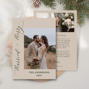 2 Photo Merry Married Script Wedding Christmas Thank You Card