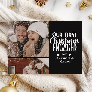2 Photo Minimalist First Christmas Engaged Holiday Card