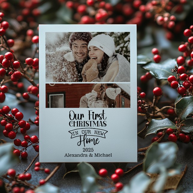 2 Photo Minimalist Newlywed Christmas Holiday Card (Creator Uploaded)