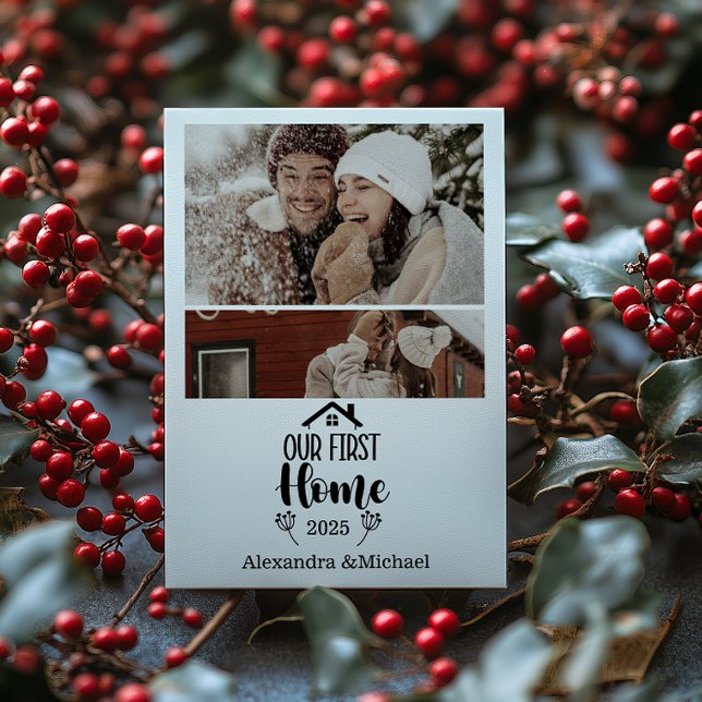 2 Photo Minimialist Christmas Our First Home Holiday Card (Creator Uploaded)