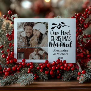 2 Photo Minimialist Our First Christmas Married Holiday Card