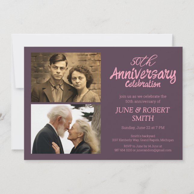 2 photo Modern 50th wedding anniversary invitation (Front)