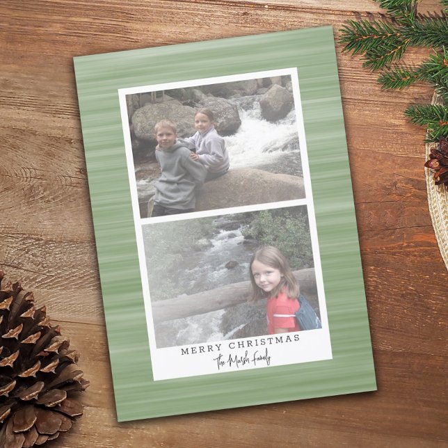 2 Photo Modern Abstract with White Border Green Holiday Card (Creator Uploaded)