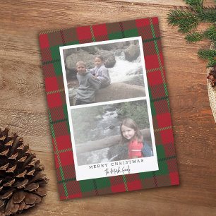 2 Photo Modern Abstract with White Border Plaid Holiday Card