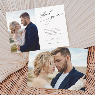 2 Photo Modern Chic Calligraphy Wedding  Thank You Card