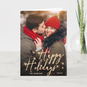 2 PHOTO Modern Golden Christmas Greeting Holiday Card