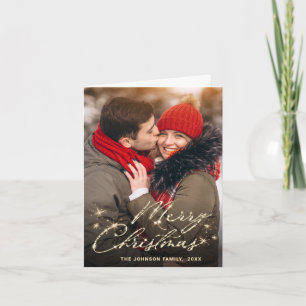 2 PHOTO Modern Golden Christmas Greeting Holiday Card