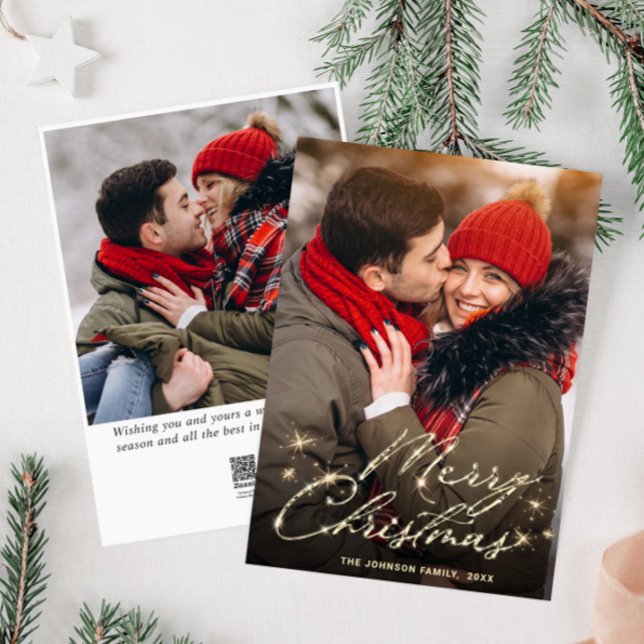2 PHOTO Modern Golden Christmas Greeting Holiday Card (Creator Uploaded)
