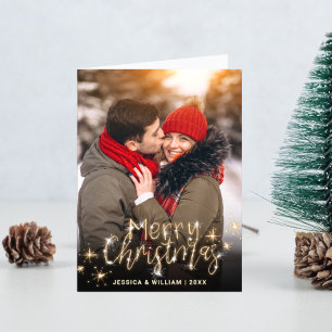 2 PHOTO Modern Golden Christmas Greeting Holiday Card