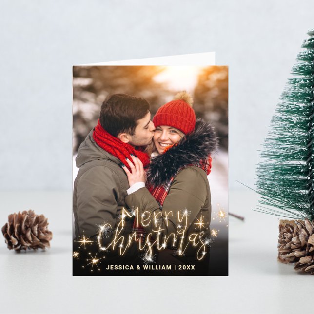 2 PHOTO Modern Golden Christmas Greeting Holiday Card (Creator Uploaded)