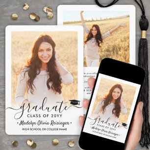 2 Photo Modern Simple Script Elegant Graduation Announcement