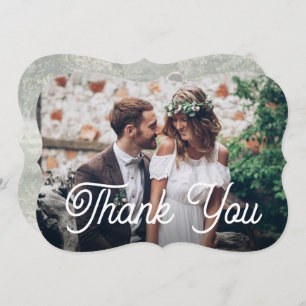 2 Photo Modern Wedding Simple Script Typography Thank You Card