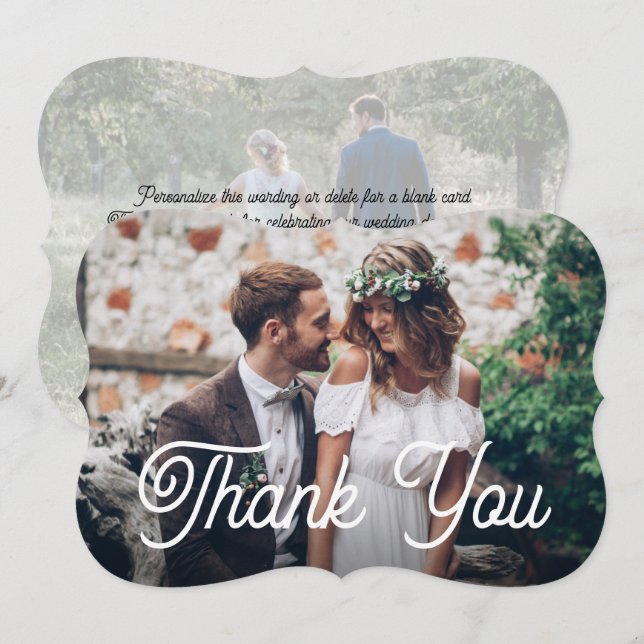 2 Photo Modern Wedding Simple Script Typography Thank You Card (Front/Back)