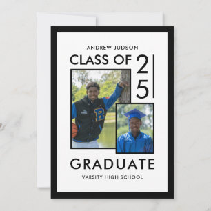 2 Photo Modern White Class Of 26 Graduation Announcement