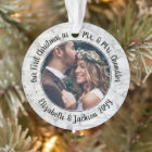 2 Photo Mr & Mrs 1st Christmas Script Faux Marble