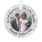 2 Photo Mr & Mrs 1st Christmas Script Faux Marble