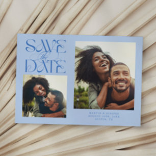 2 Photo Mystical Modern Typography Icy Blue Save The Date