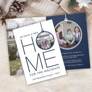 2 Photo New Home Christmas Ornament Navy & White Holiday Card