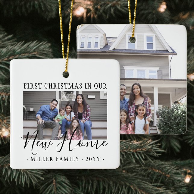 2 Photo New Home First Christmas Black and White Ceramic Ornament (Creator Uploaded)