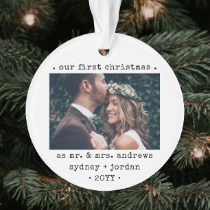 2 Photo Newlyweds 1st Christmas Modern Minimalist Ornament