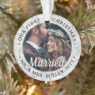 2 Photo Newlyweds 1st Xmas Married Faux Marble