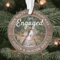 2 Photo Our 1st Christmas Engaged Rustic Faux Wood