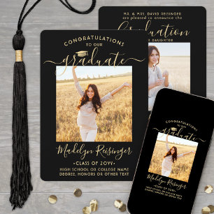 2 Photo Parents Congrats Black and Gold Graduation Announcement