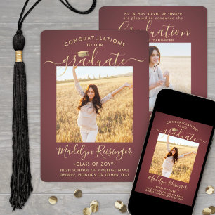 2 Photo Parents Congrats Burgundy Gold Graduation Announcement