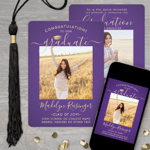 2 Photo Parents Congrats Purple & Gold Graduation Announcement