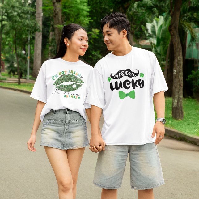 2 Photo Patrick's Day Green Kiss, Me Mister Lucky Tri-Blend Shirt (Creator Uploaded)