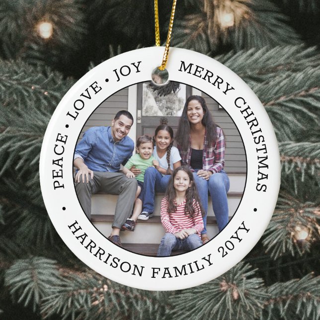 2 Photo Peace Love Joy Merry Christmas Black White Ceramic Ornament (Creator Uploaded)