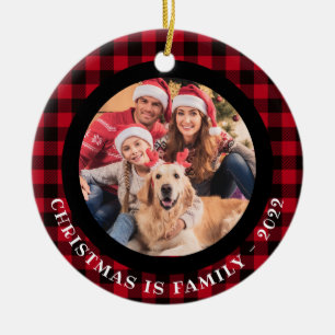 2 photo Pet & Family Photos Buffalo Plaid  Ceramic Ornament