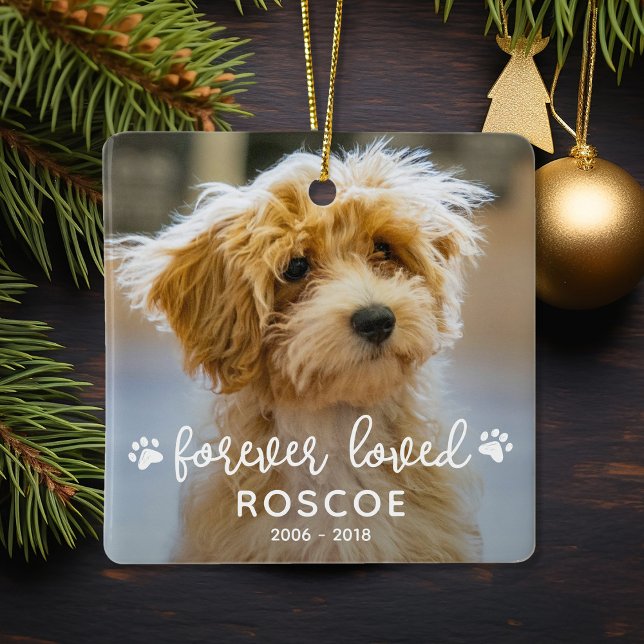 2 Photo Pet Memorial Forever Loved Ceramic Ornament (Creator Uploaded)