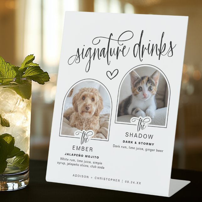 2 Photo Pet Wedding Signature Drinks Pedestal Sign (Shown on an 8" x 10" pedestal sign
)
