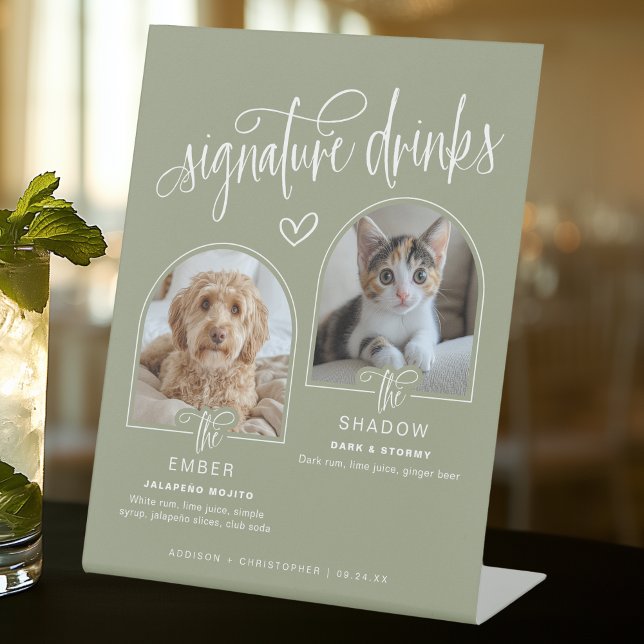 2 Photo Pet Wedding Signature Drinks Pedestal Sign (Shown on an 8" x 10" pedestal sign)