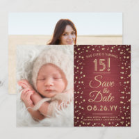 2 Photo Quinceanera Elegant Burgundy Gold Glitter