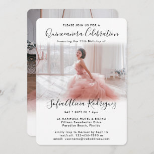 2 Photo Quinceanera Elegant Script 15th Birthday Invitation