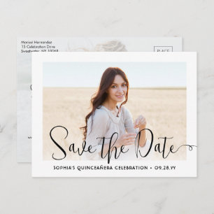 2 Photo Quinceañera Trendy Script Save the Date Announcement Postcard