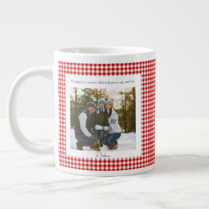 2 Photo Red Plaid Rustic Monogram Trendy Christmas Large Coffee Mug
