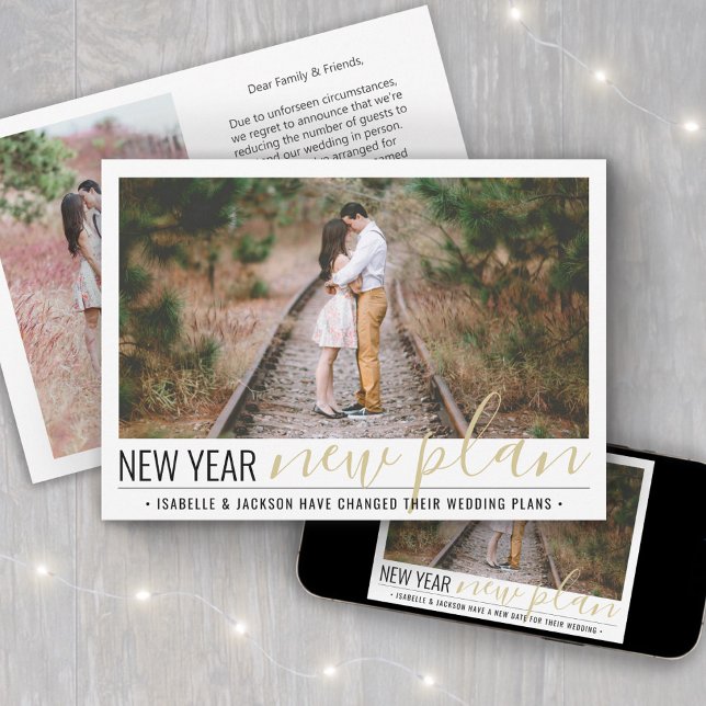 2 Photo Reduced Wedding New Years Change of Plans Holiday Card (Creator Uploaded)